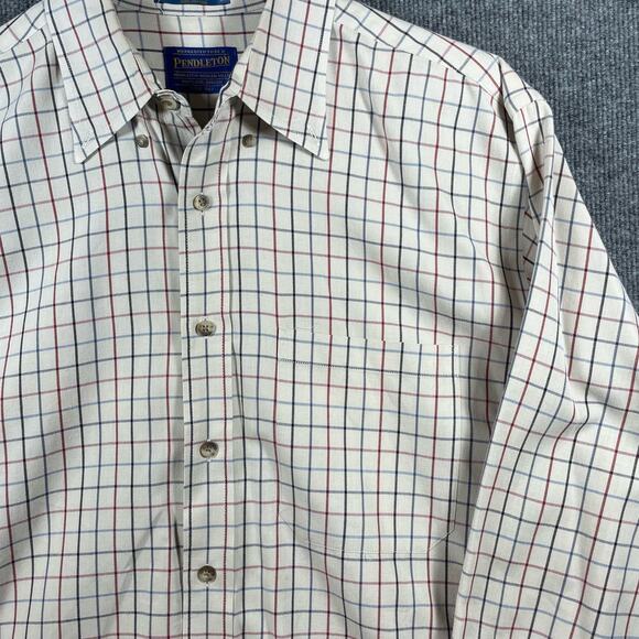 Pendleton Broadway Cloth Button Shirt Men's L Cream Red/Blue Check Long Sleeve - Picture 3 of 12